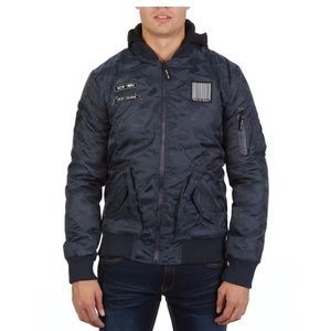 Navy Camouflage Hooded Nylon Jacket